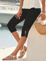 Solid Color Elastic Waist Casual Cropped Pants