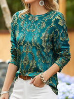 Ethnic Print Crew Neck Boho Long Sleeves Sweatshirts