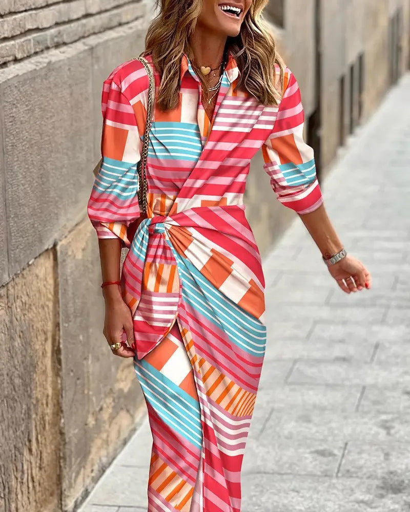 Women's Casual Long Sleeve Print Long Skirts