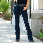 Women's Feather Embroidery High Waist Stretchy Casual Wide Leg Denim Pants