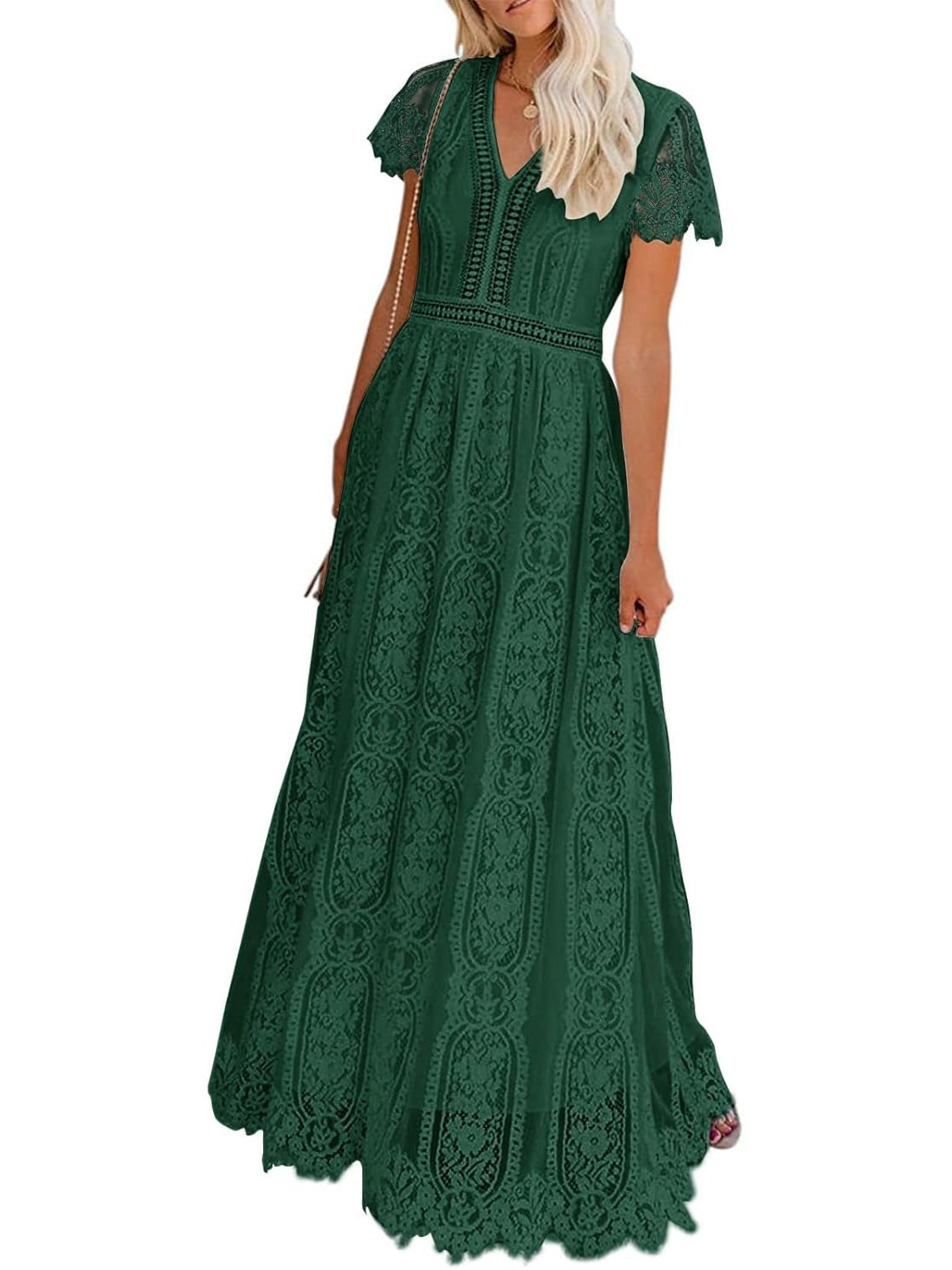 Women's V-Neck Short Sleeve Floral Lace Dress