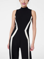 Mock Neck Striped Track Jumpsuit