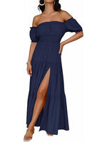 Women's Off Shoulder Side Split Flowy Maxi Dress