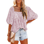 Ladies Square Collar Jacquard Chiffon Loose Tops