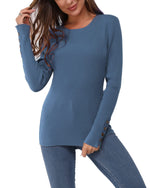 Women's Long-Sleeve Button Crew Neck Pullover Sweater
