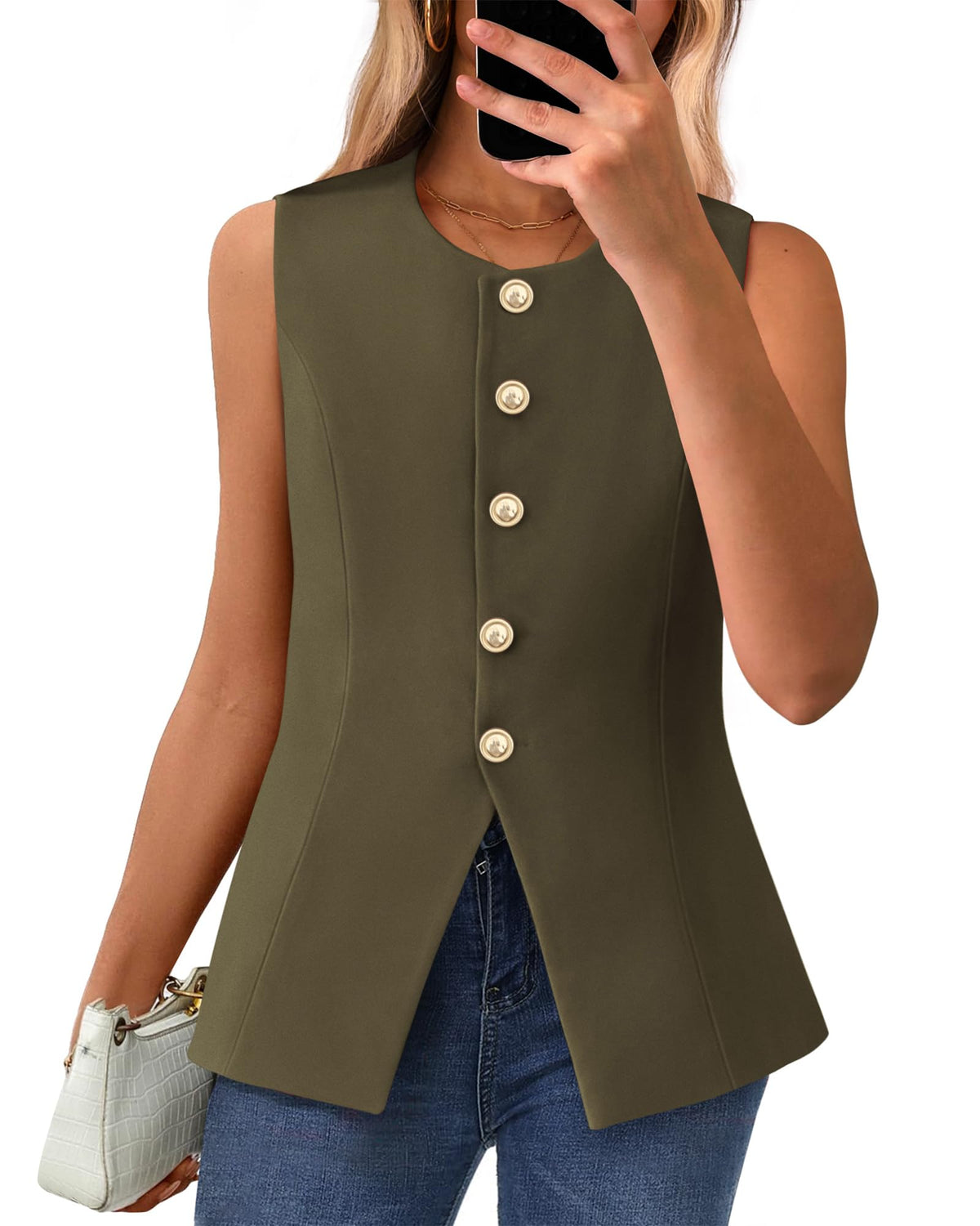 Women's Sleeveless Button-Down Blazer Vest