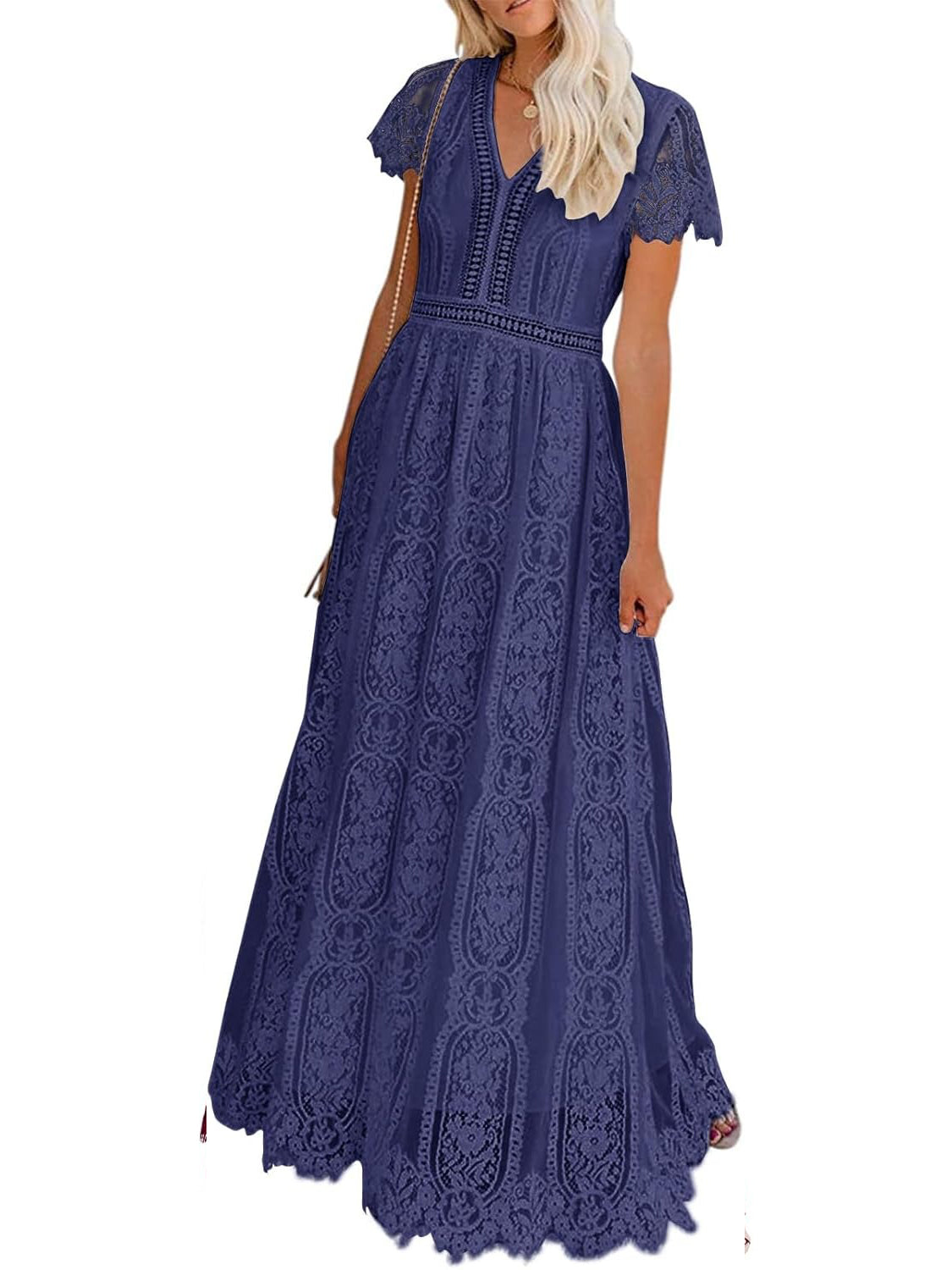 Women's V-Neck Short Sleeve Floral Lace Dress