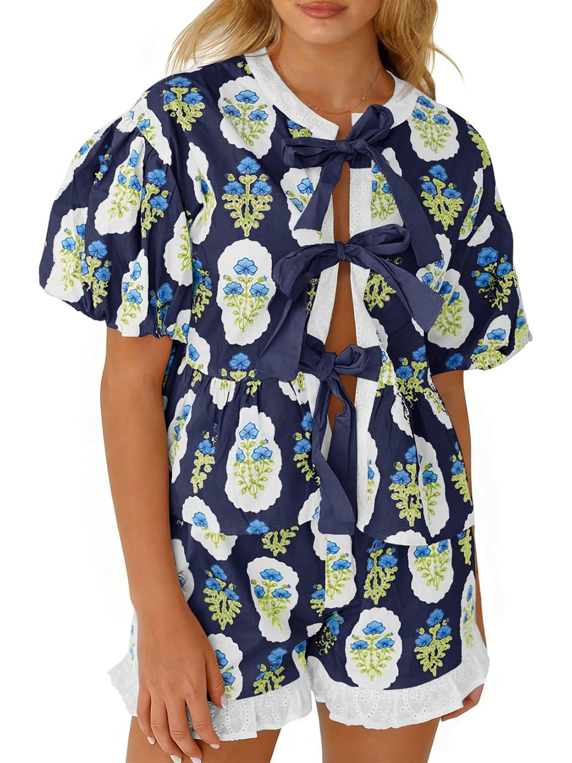 Women's Floral Print Bow Tie Summer Set