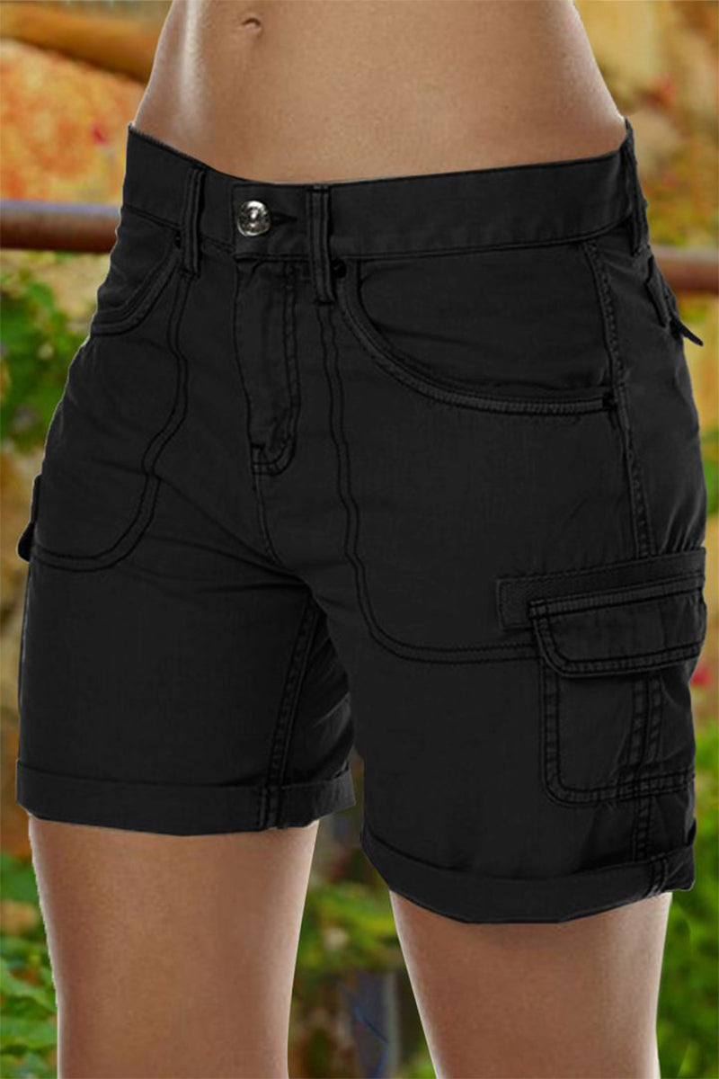 Solid Stitch Trim Roll Hem Shorts