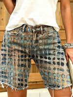 Women's Retro Ethnic Art Print Casual Washed Cotton Shorts