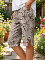 Ethnicity Bohemia Flowers Texture Women's Art Print Casual Cotton Denim Pants