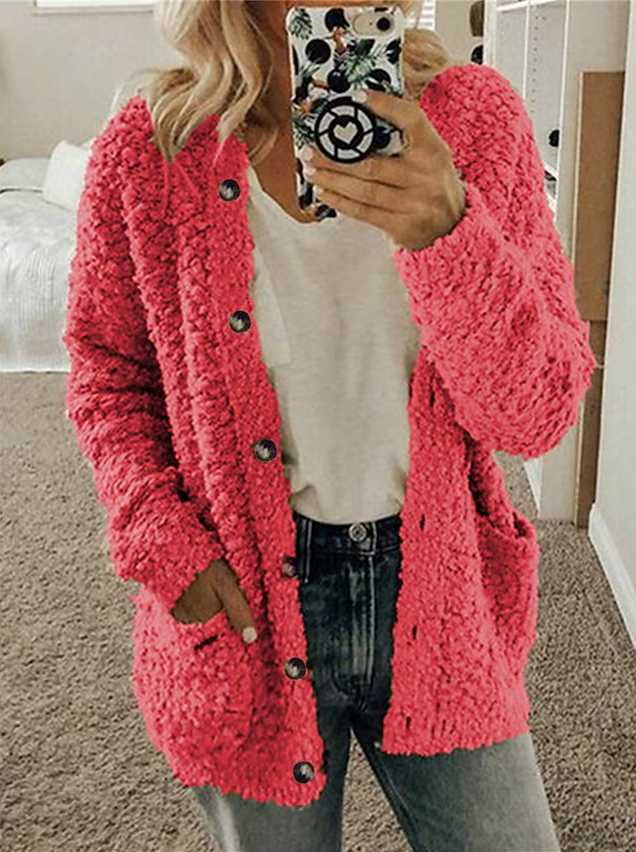 Solid Color Casual Long Sleeve with Pockets Sweater Cardigan