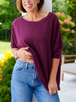 Women's Waffle Knit Batwing Sleeve Top