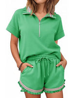 Women's Striped Trim Half-Zip Lounge Set