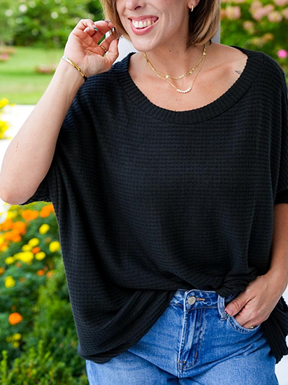 Women's Waffle Knit Batwing Sleeve Top