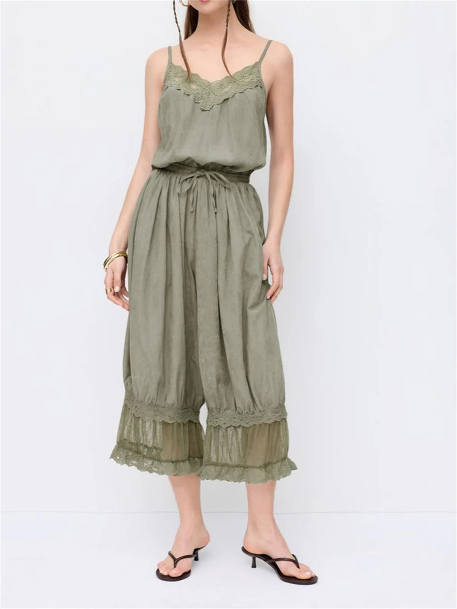 Women's Lace Camisole Jumpsuit with Cropped Trousers
