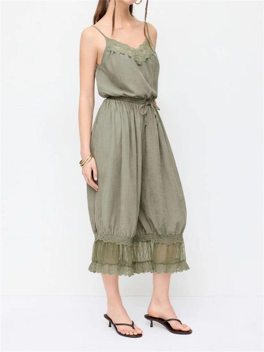Women's Lace Camisole Jumpsuit with Cropped Trousers