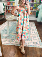 Women's Square Neck Floral Midi Dress