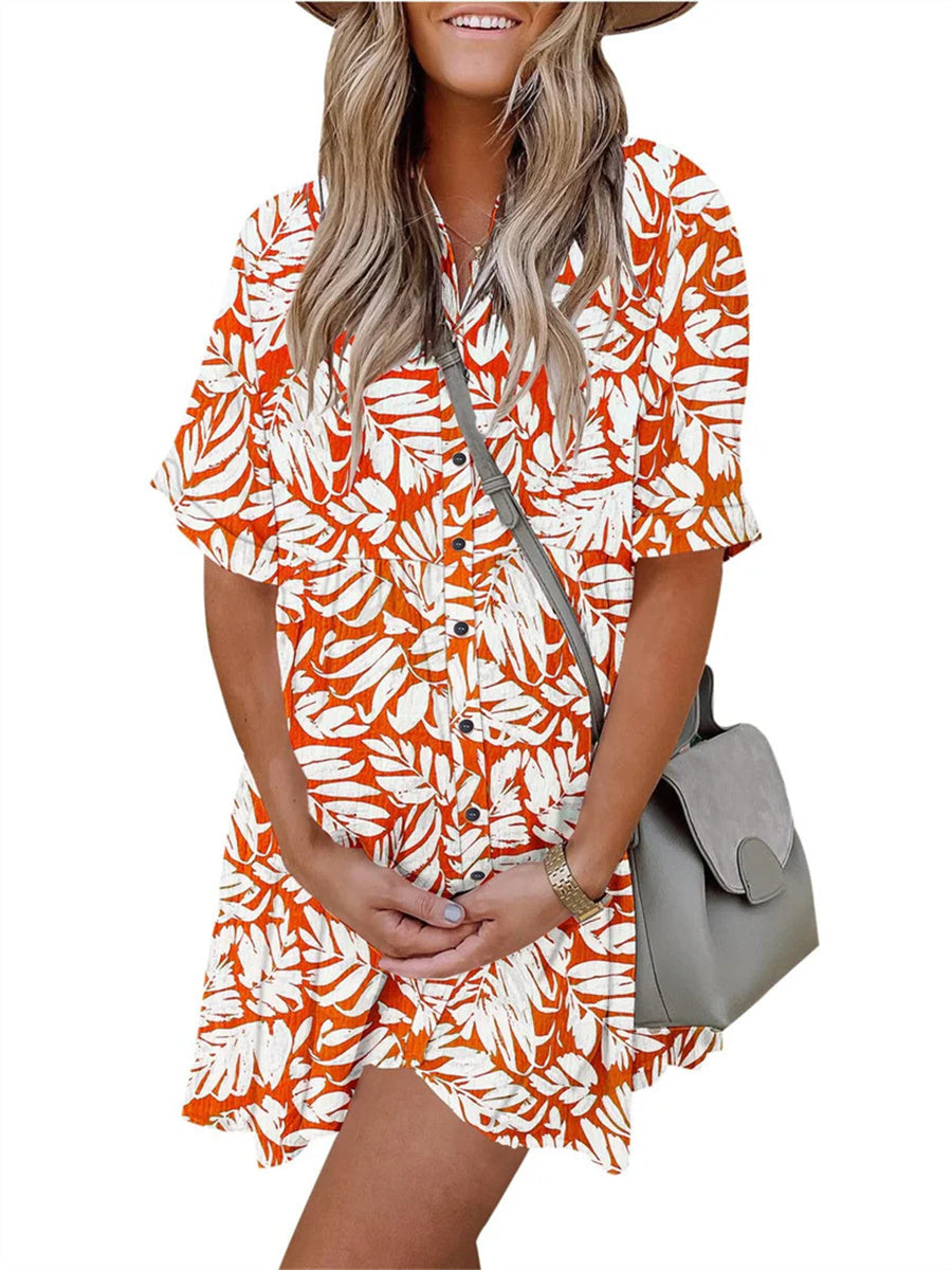 Women's Boho Print Button Front Babydoll Dress