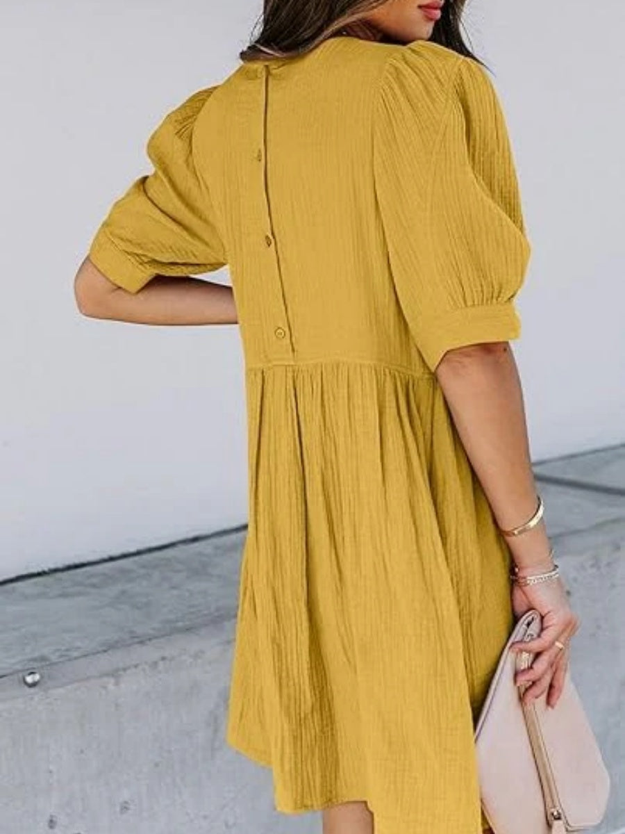 Women's Round Neck Puff Sleeve Baby Doll Dress