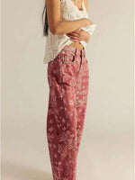 Women's Mid-rise Floral Print Cropped Loose Wide-leg Jeans