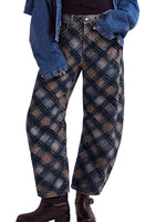 Women's Mid-rise Floral Print Cropped Loose Wide-leg Jeans