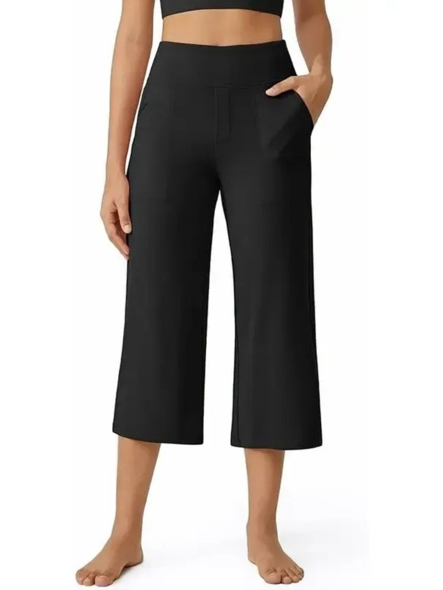 Women's Wide Leg Cropped Capri Leggings Pants with Pockets