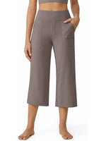 Women's Wide Leg Cropped Capri Leggings Pants with Pockets