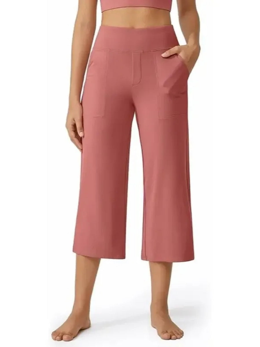 Women's Wide Leg Cropped Capri Leggings Pants with Pockets