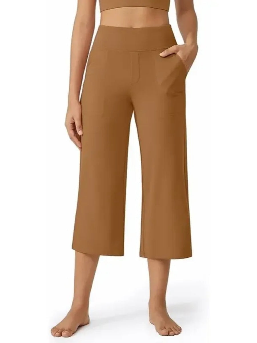 Women's Wide Leg Cropped Capri Leggings Pants with Pockets