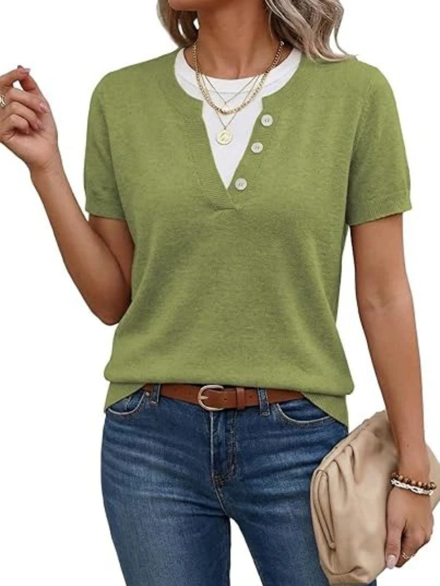 Women's Color Block Short Sleeve Knit Tops