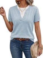 Women's Color Block Short Sleeve Knit Tops