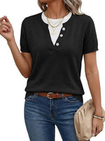 Women's Color Block Short Sleeve Knit Tops