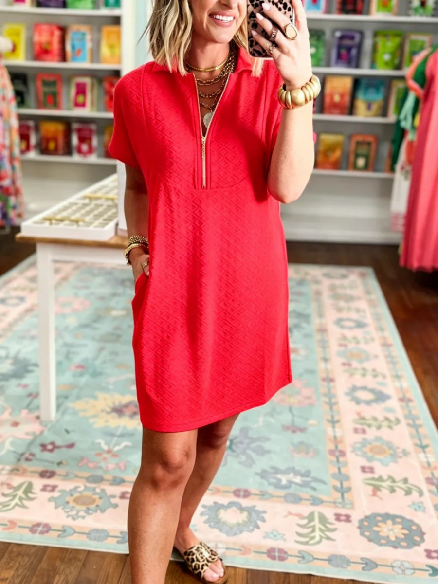 Women's Casual-Chic Half-Zip Textured Dress