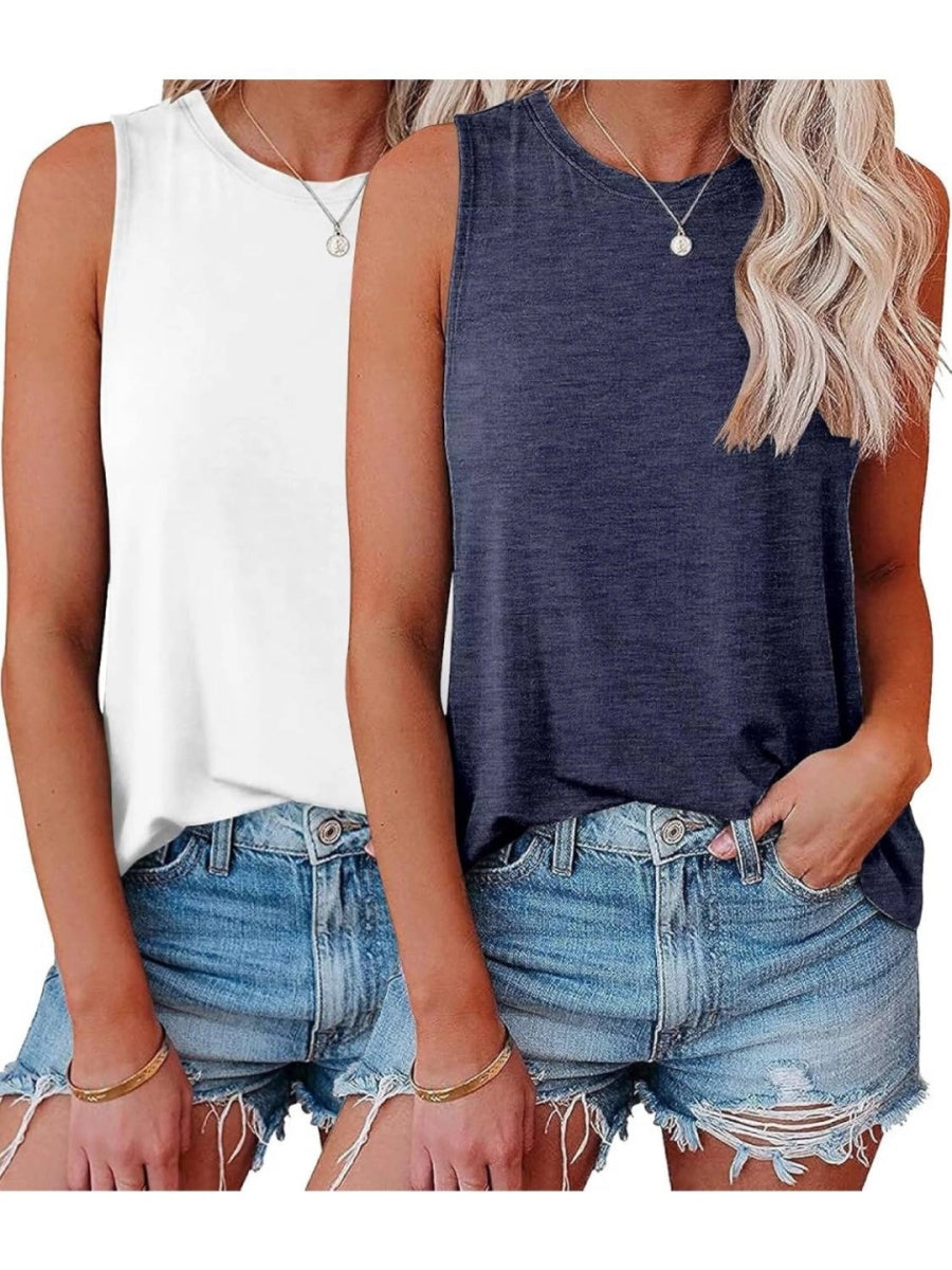 Womens Crew Neck Sleeveless Loose Fit Casual 2 Pack Tank Tops