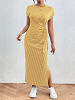 Women's Waist Slim Striped Slit Maxi Dress
