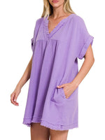 Women's Washed Casual V-Neck Dress
