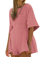 Women¡®s Casual Short Sleeve Romper With Pockets