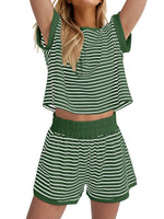 Women's 2 Piece Ribbed Striped Short Sets