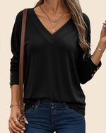 Women's Casual Long Sleeve V Neck Pullover Shirts