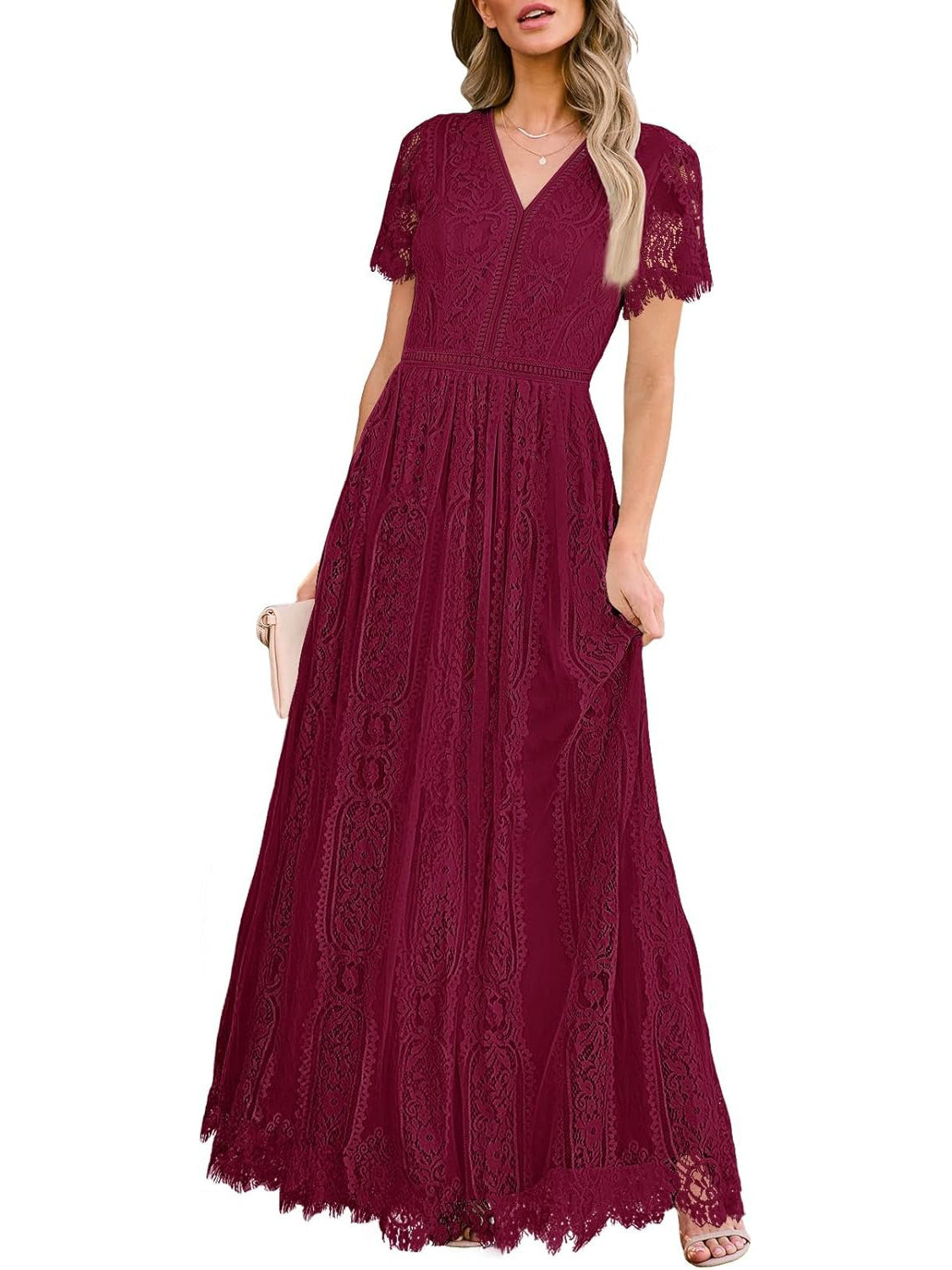 Women's V-Neck Short Sleeve Floral Lace Dress