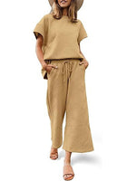Women's Short Sleeve Tops and Cropped Wide Leg Pants Sweatsuit