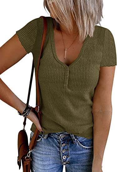 V-neck Button Temperament Short Sleeved Tops