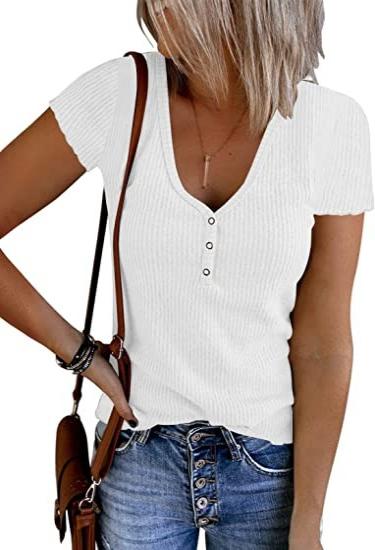 V-neck Button Temperament Short Sleeved Tops