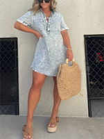 Women's Washed Short Sleeve Shirt Short Skirt