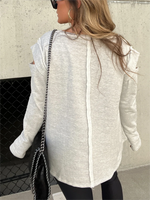 Cut Out Sleeve Raw Edge Solid Sweatshirt