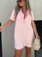 Women's Washed Short Sleeve Shirt Short Skirt