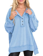 Women's Oversized Casual Buttoned Henley Sweatshirt