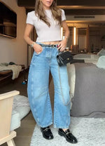 High Stretch Mid-Rise Barrel Jeans Fashion Wide Leg Shape