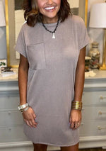 New In - Ribbed Round Neck Pocket Dress